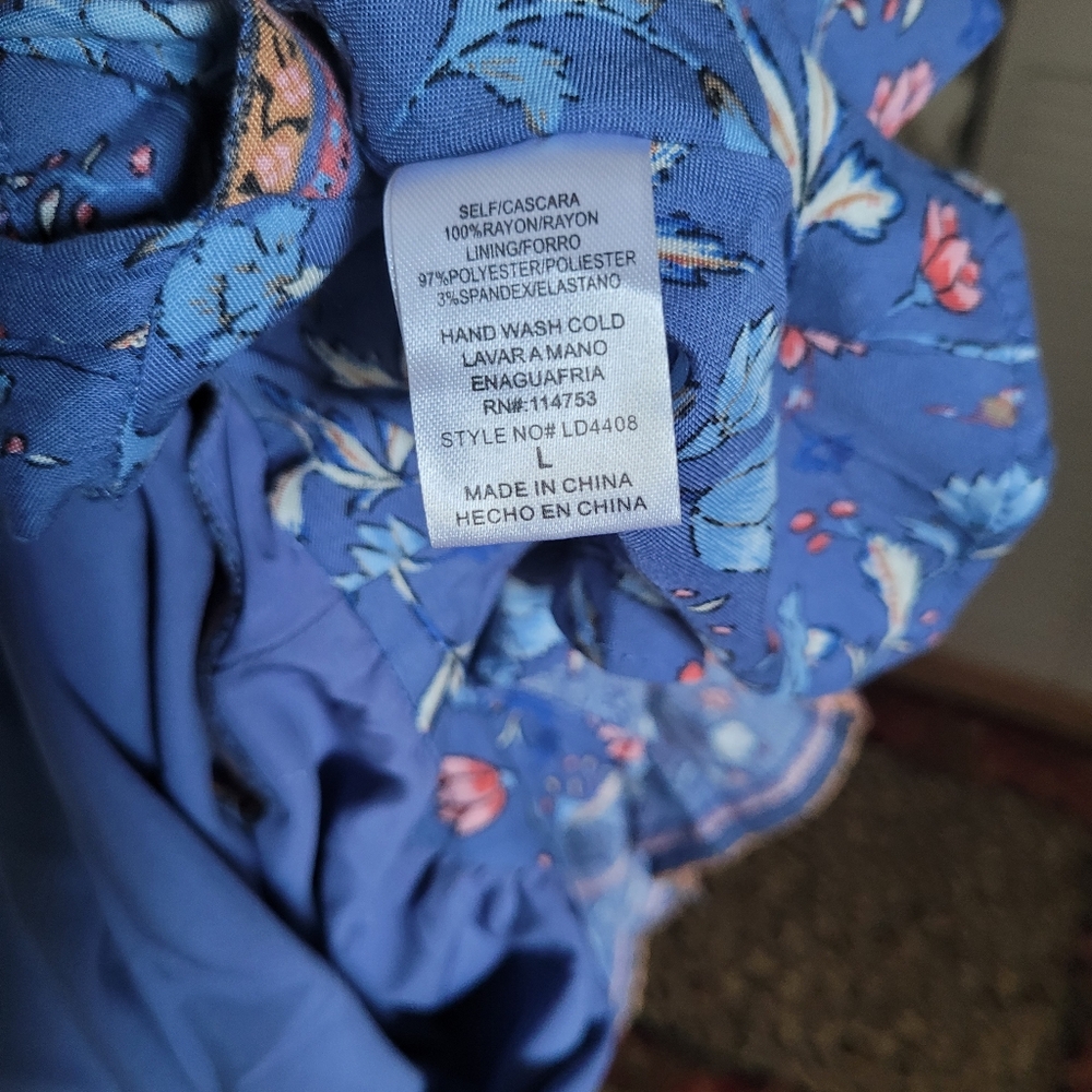 The Clothing Company Blue Floral Long Sleeve Mini Wrap Dress Sz Large - Picture 13 of 13